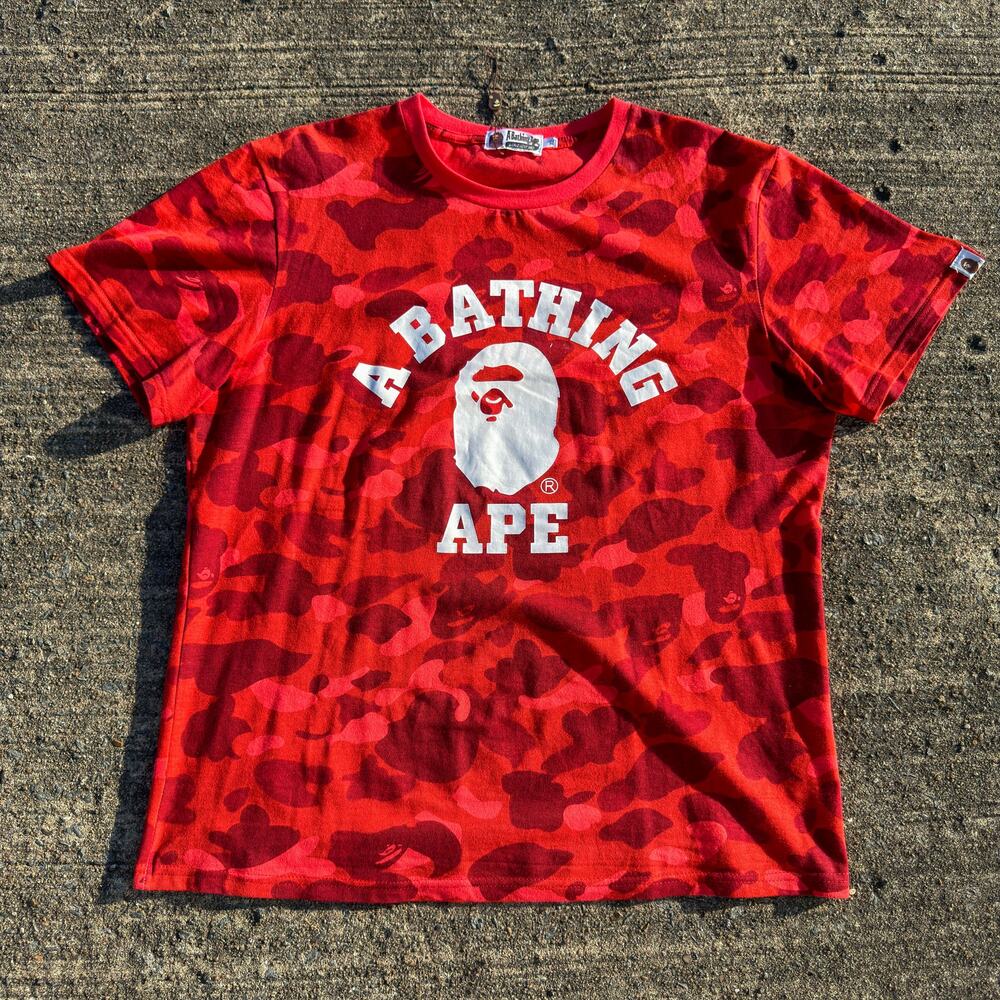 Y2K NWOT Authentic Bape A Bathing Ape Red Camo Big Logo T Shirt XL Cotton Hype